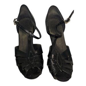 Black T-Strap Peep-Toe Heels with Ankle Strap dance shoes size 8